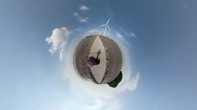 Ansan, South Korea - 20 June 2019 Tando Tideland in Ansan Daebudo Island edited by Gopro Fusion 360 Little Planet view.