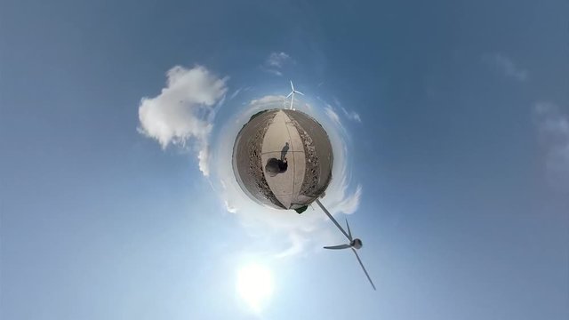 Ansan, South Korea - 20 June 2019 Tando Tideland in Ansan Daebudo Island edited by Gopro Fusion 360 Little Planet view.