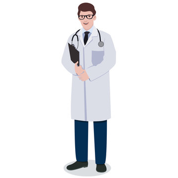 Doctor with a folder and a stethoscope. Isolated illustration on white background. Vector image.