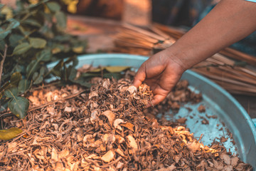 hand holding raw materials