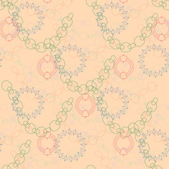 Colourful chains and bracelets seamless pattern on beige background.