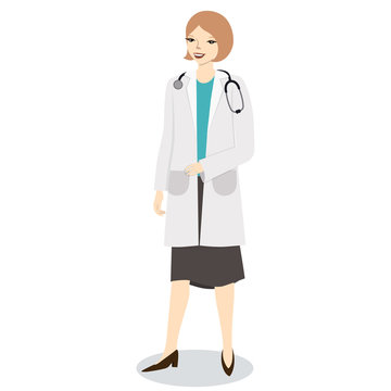Female doctor isolated on white background. Vector illustration.