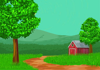 Obraz na płótnie Canvas Rural landscape with house and trees