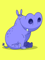 Modern cartoon purple hipoppotamus 01
