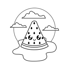 slice of watermelon fruit kawaii in the beach