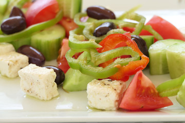 Traditional Greek Salad with Fetta Cheese, Tomatoes, Cucumber, Pepper and Olives