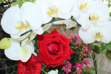 bouquet of red rose and orchid