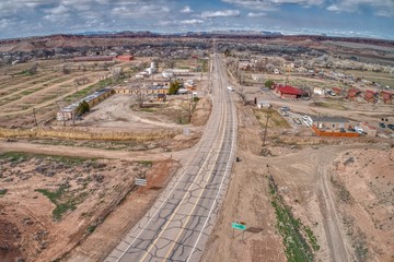 Aerial View of the Tiny Village of Hanksville, Utah