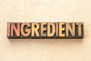 ingredient word abstract in wood type