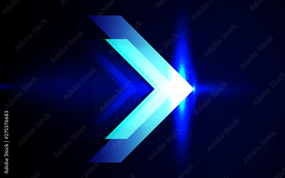 Poster abstract technology background with blue light arrow shape. speed motion rays concept. vector design