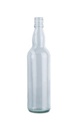 Clear glass water bottle isolated on white background
