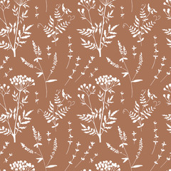 Seamless pattern with culinary and medicinal herbs. Hand drawn botanical illustration