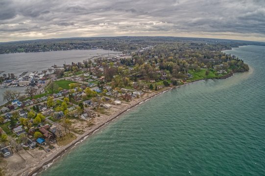 Aerial View of Sodus Point, a popular Tourist Town in Upstate New York
