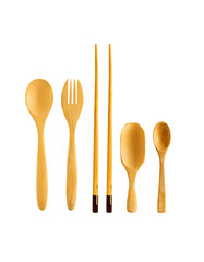 Wooden spoon, fork, chopstick and spatula on a white background