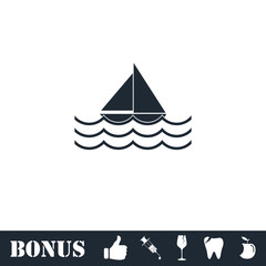 Fototapeta premium Sailboat icon flat