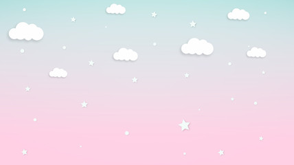 Abstract kawaii Sweet Colorful Cloud and star background. Soft gradient pastel Comic graphic. Concept for wedding card design or presentation