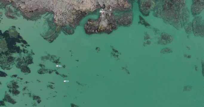 Paddle boarding, SUP, Beautiful water and coastline, Aerial 4k Footage