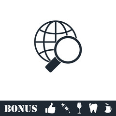 Magnify globe icon flat