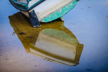 Boats in the dried canal on the Plaza of Spain.Seville. Andalusia. Spain