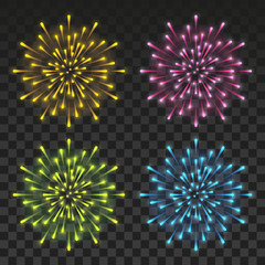 Set of shiny color fireworks on transparent background for Your holiday design