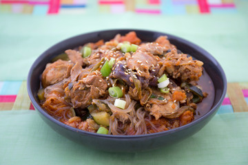 Korean Food Braised Spicy Chicken with glass noodle