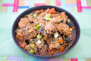 Korean Food Braised Spicy Chicken with glass noodle
