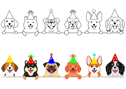 smiling small dogs with party hat border set