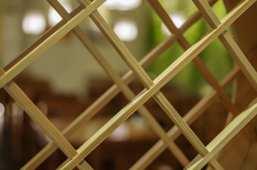 Chinese style round bamboo window frame grating with wooden crossed sticks net lattice grille