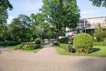 City Cesis, Latvian republic. City streets and park. Everything is blossoming and green around. 22.06.2019.