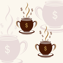 cup pattern dollar cream background vector  illustration