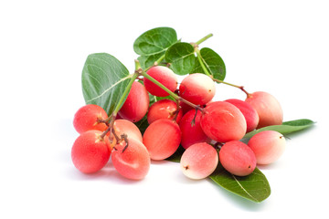Karanda, Carunda or Christ's thorn fruits with leaf isolated on white background.