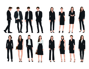 Vector of young businessman and women with suit, Business people, group of men and women,wearing working outfit,standing in white background