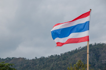Thai flag with sky. Red white and blue flag.