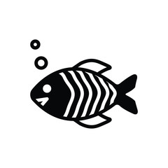 Black solid icon for fish animal