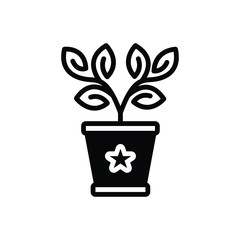 Black solid icon for plant growing on hands palms