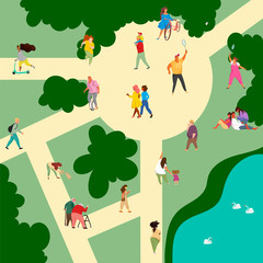 people walk in the Park. family recreation in the nature. active rest and sports. vector