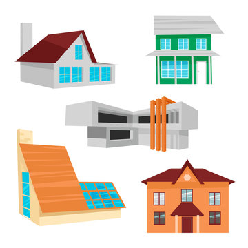 house project. houses of different architecture. set of vector illustrations