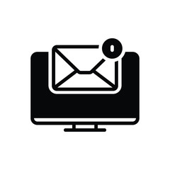 Black solid icon for email symbol on monitor screen