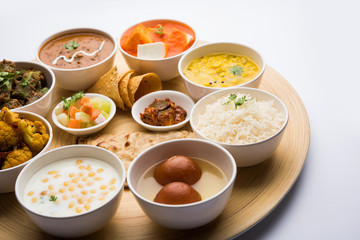 Indian Hindu Veg Thali / food platter, selective focus