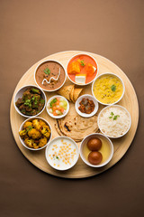Indian Hindu Veg Thali / food platter, selective focus