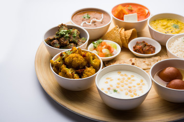 Indian Hindu Veg Thali / food platter, selective focus