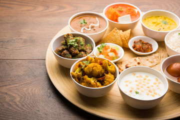 Indian Hindu Veg Thali / food platter, selective focus
