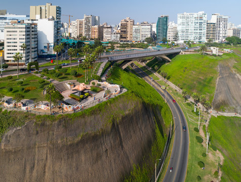 Aerial view of "Parque del Amor" in Miraflores, Lima, Peru.