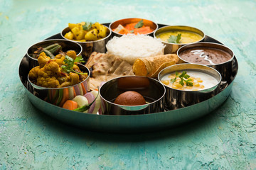Indian Hindu Veg Thali / food platter, selective focus