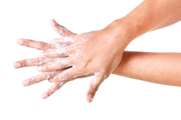 Cleaning Hands. Washing hands. ISOLATED ON WHITE BACKGROUND.