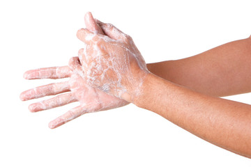Fototapeta premium Cleaning Hands. Washing hands. ISOLATED ON WHITE BACKGROUND.
