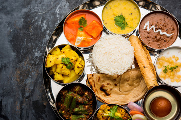 Indian Hindu Veg Thali / food platter, selective focus