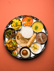 Indian Hindu Veg Thali / food platter, selective focus