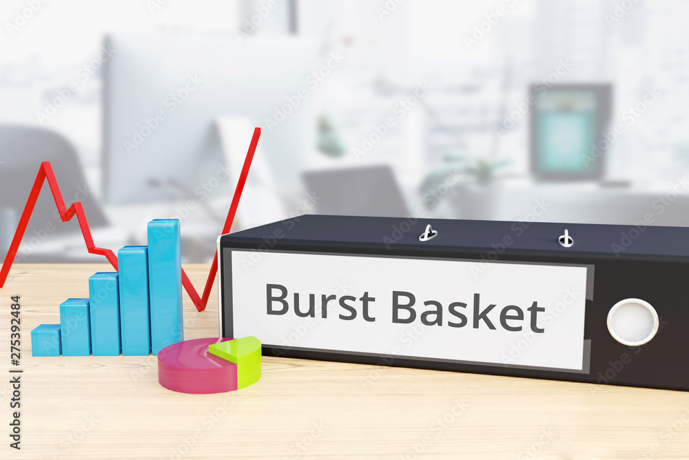 Wall mural burst basket - finance/economy. folder on desk with label beside diagrams. business/statistics