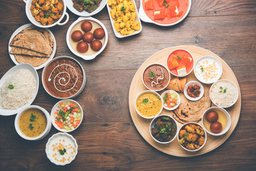Indian Hindu Veg Thali / food platter, selective focus